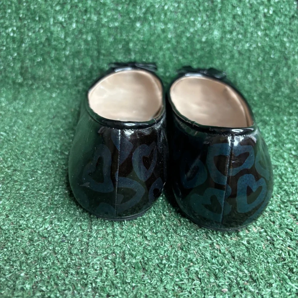 Marc By Marc Jacobs Heart Patent Leather Bow Ballet Flats Black Womens 10.5-11